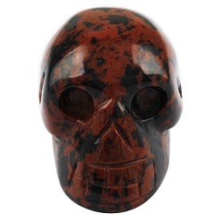 Красный Обсидиан Резные фигурки черепа из натурального красного дерева и обсидиана, для домашнего украшения рабочего стола, 26x18x16 мм