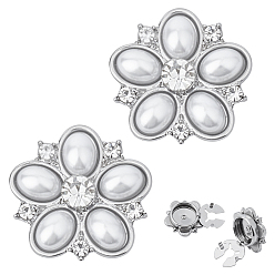Платина 2 шт. запонки из цинкового сплава со стразами, с пластиковой имитационной жемчужиной, платина, 25x24.5 мм