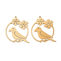 Золотой 201 подвески из нержавеющей стали, подвески цветы и птицы, золотые, 27.5x24x1 мм, отверстие : 1.4~1.5 мм