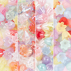 (52) Непрозрачная лаванда 4 сумки 4 стильные непрозрачные акриловые колпачки для бусин, цветок, разноцветные, 10~13x11~13.5x8.5~10 мм, отверстие : 1.5~1.8 мм