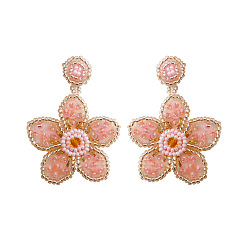 Темный Лосось Серьги-гвоздики с подвесками в виде стеклянных бусин и пластиковых цветов, темный лосось, 56x45 мм