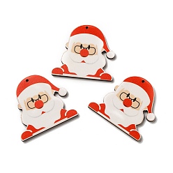 Santa Claus Деревянные подвески с односторонним принтом, рождественские прелести, Дед Мороз, 46x49x2.6 мм, отверстие : 2 мм
