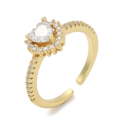 Сердце Кольца-манжеты для пальцев из латуни с микропаве из кубического циркония для женщин, без кадмия и без свинца, долговечный, реальный 18 k позолоченный, сердце, 8.5 мм, внутренний диаметр: регулируемый