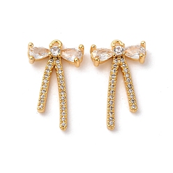 Настоящее золото 18K Латунные микро проложить кубического циркония подвески, бантом прелести, долговечный, без никеля , реальный 18 k позолоченный, 20.5x12x3.5 мм, отверстие : 1 мм