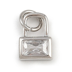 Платина Латунные микро проложить кубического циркония подвески, замковые прелести, с целью перехода в кольце, стойки покрытие, долговечный, без свинца и без кадмия, платина, 9.5x7x2 мм, отверстие : 3.5 мм