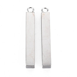 Stainless Steel Color Non-Tarnish 304 Stainless Steel Pendants, Rectangle, Stainless Steel Color, 35x5x5mm, Hole: 2mm