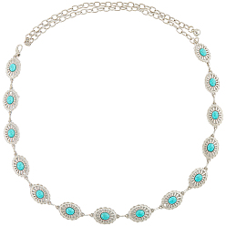 Небесно-голубой 1Цепные ремни из сплава поликарбоната с имитацией смолы бирюзового цвета с овальными звеньями, западный пояс кончо, поясной ремень для украшения платья-рубашки, платина, голубой, 611 мм