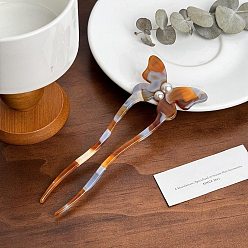 Сэнди Коричневый Вилки для волос из ацетата целлюлозы, с пластиковой имитацией жемчуга, аксессуары для волос для женщин и девочек, бабочка, песчаный коричневый, 150 мм