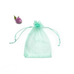 Средний Весенно-Зеленый Прямоугольные сумки для хранения подарков из органзы на шнурке, средний весенний зеленый, 15x10 см