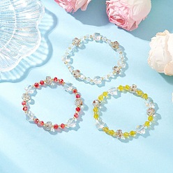 (52) Непрозрачная лаванда 3шт. стеклянные бусины эластичные браслеты для женщин, рондель, граненые, разноцветные, внутренний диаметр: 2 дюйм (5 см)