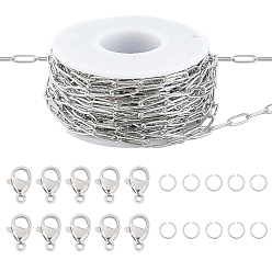 Нержавеющая Сталь Цвет Сделай сам 304 наборы для изготовления цепочек-скрепок из нержавеющей стали, ожерелий/браслетов, цвет нержавеющей стали, 10x3.5x0.8 мм, около 32.8 футов (10 м)