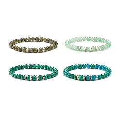 Mixed Stone Gemstone Round Beaded Stretch Bracelet for Women, Inner Diameter: 2-1/4 inch(5.8cm)