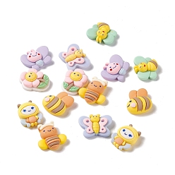 (52) Непрозрачная лаванда Окрашенного распылением смолы кабошоны, Диетические аксессуары, цветок и пчела и бабочка, разноцветные, 17~22x16~23.5x6~8 мм