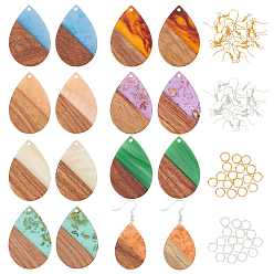 (52) Непрозрачная лаванда Наборы для изготовления сережек diy, 16 шт 8 цвета подвески из смолы и ореха, два тона, слеза, 32шт 2 цветные латунные крючки для серег и 32шт 2 стильные латунные соединительные кольца, разноцветные