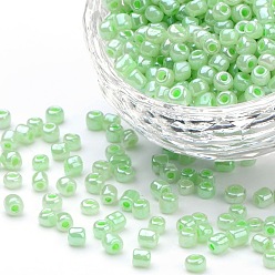 Pale Green Glass Seed Beads, Ceylon, Round, Pale Green, 4mm, Hole: 1.5mm, about 4500pcs/pound