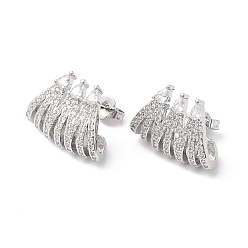 Платина Серьги-гвоздики из прозрачного кубического циркония, украшения из латуни для женщин, платина, 18x17 мм, штифты : 0.8 мм