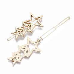 Golden Alloy Hollow Geometric Hair Pin, Ponytail Holder Statement, Hair Accessories for Women, Cadmium Free & Lead Free, Star, Golden, 48x27mm, Clip: 58mm long