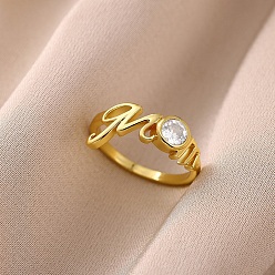 Золотой Кольца для женщин из латуни с микропаве и кубическим цирконием в подарок на День матери., слово мама, золотые, 9x18.5 мм, размер США 7 1/4 (17.5 мм)