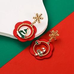 Christmas Tree Alloy Enamel Dangle Stud Earrings, Christmas Asymmetrical Earrings for Women, with Sterling Silver Pin, Christmas Tree, 48x21mm