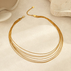Golden 304 Stainless Steel Multi Layered Snake Chain Necklaces, Golden, 15.75 inch(40cm)