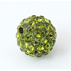 Оливин Бусины со стразами, полимерная глина , pave disco бусины, класс А, оливина, 6 мм, отверстие : 1.2 мм