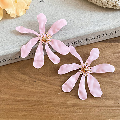 Pink Iron Enamel Stud Earrings for Women, Flower, Pink, 80x75mm