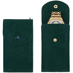 Dark Green Rectangle Velvet Watch Storage Bag, Portable Watch Box, Velvet Jewelry Bag Single Pack, Dark Green, 13x7cm