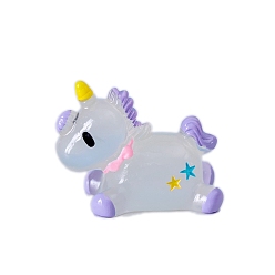 Лиловый Статуэтки единорога из светящейся смолы для украшения рабочего стола автомобиля, светящиеся в темноте украшения, сирень, 24x31 мм