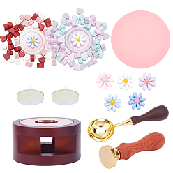 Golden DIY Scrapbook, mit Siegelstempel Wachsstift Schmelztiegelhalter, Birnenholzgriff, Messing blanker Stempelkopf & Löffel, Silikonbechermatte, Kerze, Siegellackpartikel, Harz Cabochons, golden, 7.83~7.85x2.2 cm, 1 pc
