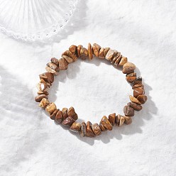 Пейзажный Джаспер Натуральная картина яшма бусины эластичные браслеты для мужчин и женщин, самородки, внутренний диаметр: 2-1/8 дюйм (5.5 см)