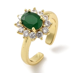 Морско-зеленый Кольца-манжеты из латуни с микропаве из кубического циркония, долговечный, без свинца и без кадмия, цветок, цвета морской волны, регулируемый