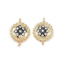 Плоский Круглый Латунные подвески из прозрачного кубического циркония, с черной эмалью, без свинца и без кадмия, долговечный, реальный 18 k позолоченный, стойки покрытие, плоско-круглые, 14x10x2 мм, отверстие : 1 мм