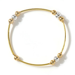 Платиновый & Золотой Латунные круглые браслеты с бусинами для женщин, платиной и золотом, 6.89 дюйм (17.5 см)