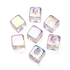 Lilac UV Plating Rainbow Iridescent Acrylic Top Drilled Beads, Cube, Lilac, 19x19x14mm, Hole: 3.5mm, Side Length: 14mm