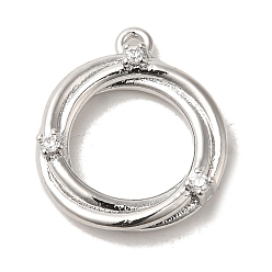 Platinum Brass Micro Pave Cubic Zirconia Pendants, Ring, Platinum, 18x15x4mm, Hole: 1.2mm