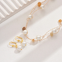 Золотой Наборы из многослойных ожерелий и серег из натуральных драгоценных камней и стеклянных круглых бусин для женщин, комплекты ювелирных изделий из латуни, золотые