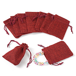 Dark Red 20Pcs Rectangle Polyester Imitation Burlap Packing Pouches Drawstring Bags, for Christmas, Wedding Party and DIY Craft Packing, Dark Red, 9x7cm