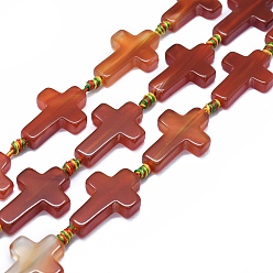 Оранжево-Красный Натуральный красный агат бисер нитей, окрашенная и подогревом, крестик, оранжево-красный, 31~32x20.5~21.5x5.5~7.5 мм, отверстие : 2 мм, около 10 шт / нитка, 15.3 дюйм ~ 15.7 дюйм (39 см)