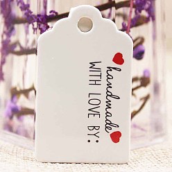 White Paper Gift Tags, Hange Tags, For Arts and Crafts, For Wedding, Valentine's Day, Rectangle with Word Handmade with Love, White, 50x30x0.4mm, Hole: 5mm
