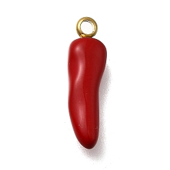 Hot Pepper 304 нержавеющей стальной эмали подвески, ионное покрытие (ip), реальный 18 k позолоченный, острый перец, 18x5x4 мм, отверстие : 1.6 мм
