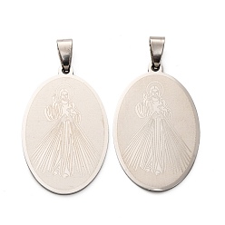 Нержавеющая Сталь Цвет 201 подвески из нержавеющей стали, овал с подвеской в виде Иисуса, религия, анти-тускнение, цвет нержавеющей стали, 40x25x1.5 мм, отверстие : 8.5x4.5 мм