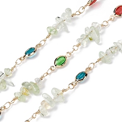 Пренит Латунные цепные цепи, со стеклянными и натуральными бусинами из пренита, долговечный, пайки, золотые, с катушкой, 13.5x5x2.5 мм, около 16.40 футов (5 м) / рулон