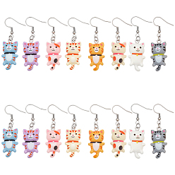 (52) Непрозрачная лаванда 8пара 304 висячие серьги из нержавеющей стали, смолой подвесками, форма кошки, цвет нержавеющей стали, разноцветные, 48 мм, 8 шт / стиль