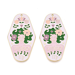 Дева Подвески из сплава с покрытием стойки и эмали, ромб и двенадцать созвездий, золотой свет, Дева, 63x35x1 мм, отверстие : 1.6 мм