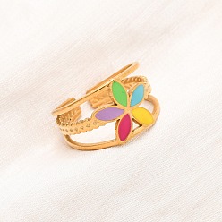 Цветок 304 из нержавеющей стали Манжета кольца для женщин, с эмалью, золотые, цветок, 12 мм