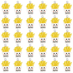 Желтый 30шт. подвески из смолы с имитацией еды, прелести картофеля фри, с платиновыми тоновыми железными петлями, желтые, 25x16.5x4 мм, отверстие : 2 мм