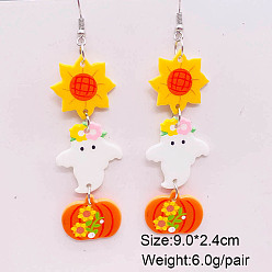 Ghost Акриловые серьги-подвески на Хэллоуин, платина, призрак, 90x24 мм