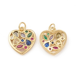 Настоящее золото 18K Брелки из экологически чистой латуни с микропаве и кубическим цирконием, с целью перехода в кольце, без свинца и без кадмия, долговечный, очарование полого сердца, реальный 18 k позолоченный, 17x15.5x3 мм, отверстие : 3.5 мм