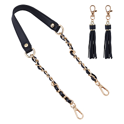 Черный 1Черные металлические цепочки для сумок из искусственной кожи, с 2шт. брелоки из искусственной кожи с кисточками, золотые, чёрные, 622x10.5~19.5 мм