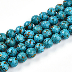 Темно-бирюзовый Окрашенные синтетической бирюзы круглые бусины пряди, темные бирюзовый, 10 мм, отверстие : 1 мм, около 40~48 шт / нитка, 15.40''~16.50'' (39.12~41.9 см)